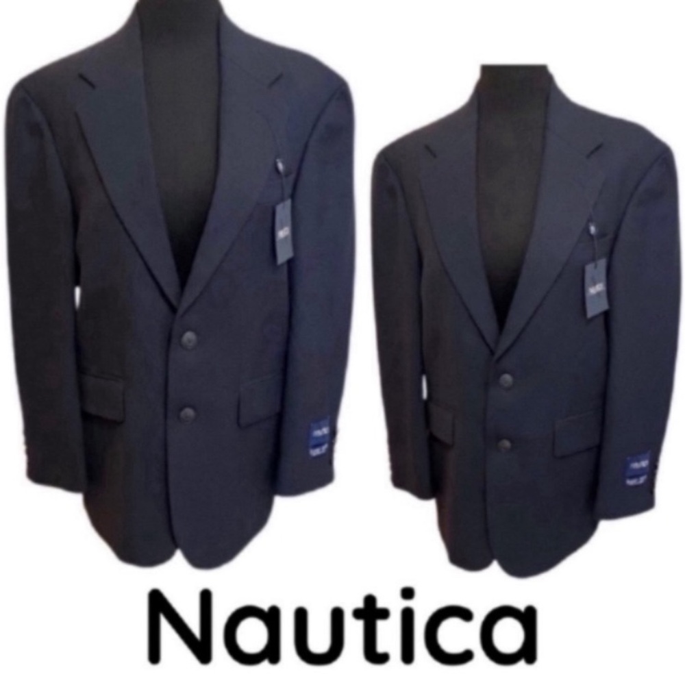 Nautica Mens Modern fit 100% Wool Sport Coat Blazer 38 S Navy Blue Solid Stretch